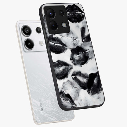 Midnight Kiss Marks Glass Case displayed in angled mockup highlighting playful romantic design with bold midnight aesthetic.