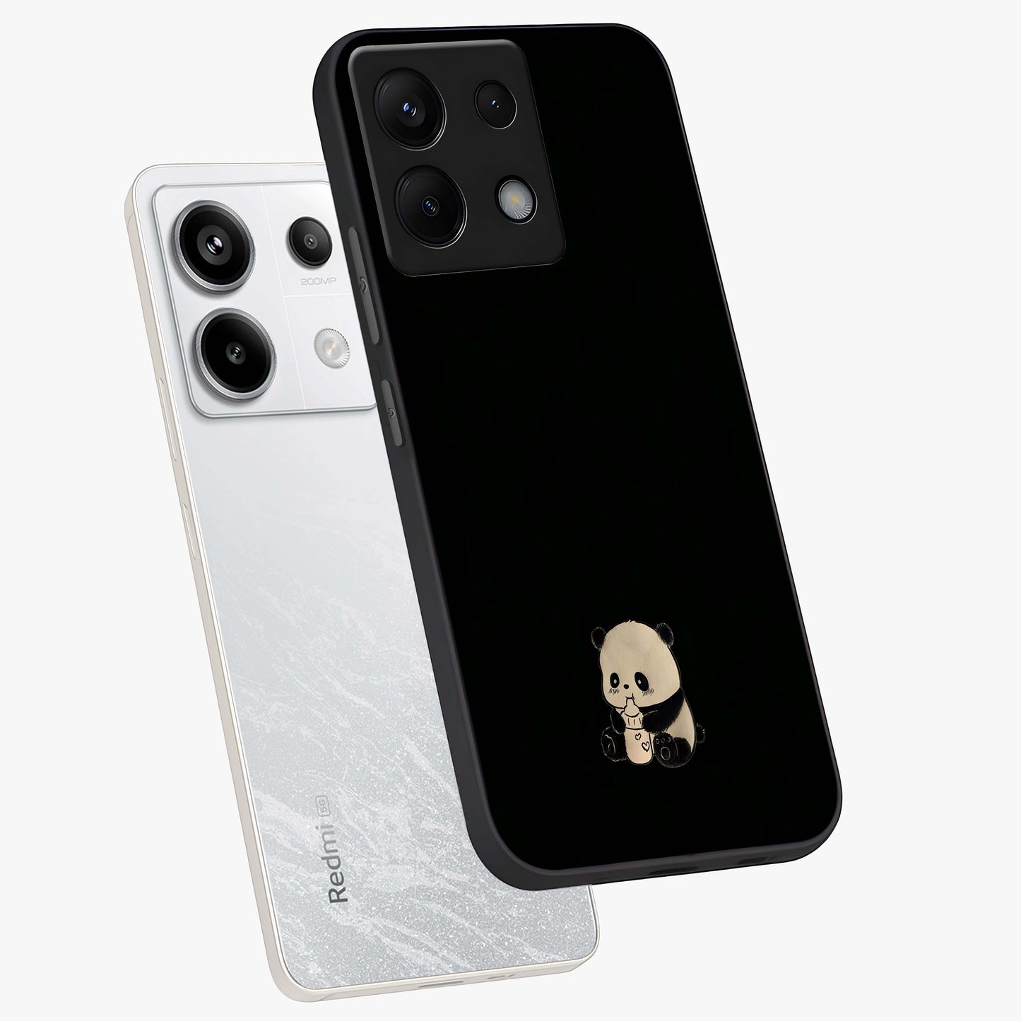 Midnight Panda Love Glass Case displayed in angled mockup highlighting adorable panda illustration with midnight aesthetic.