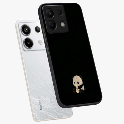 Midnight Panda Love Glass Case displayed in angled mockup highlighting adorable panda illustration with midnight aesthetic.