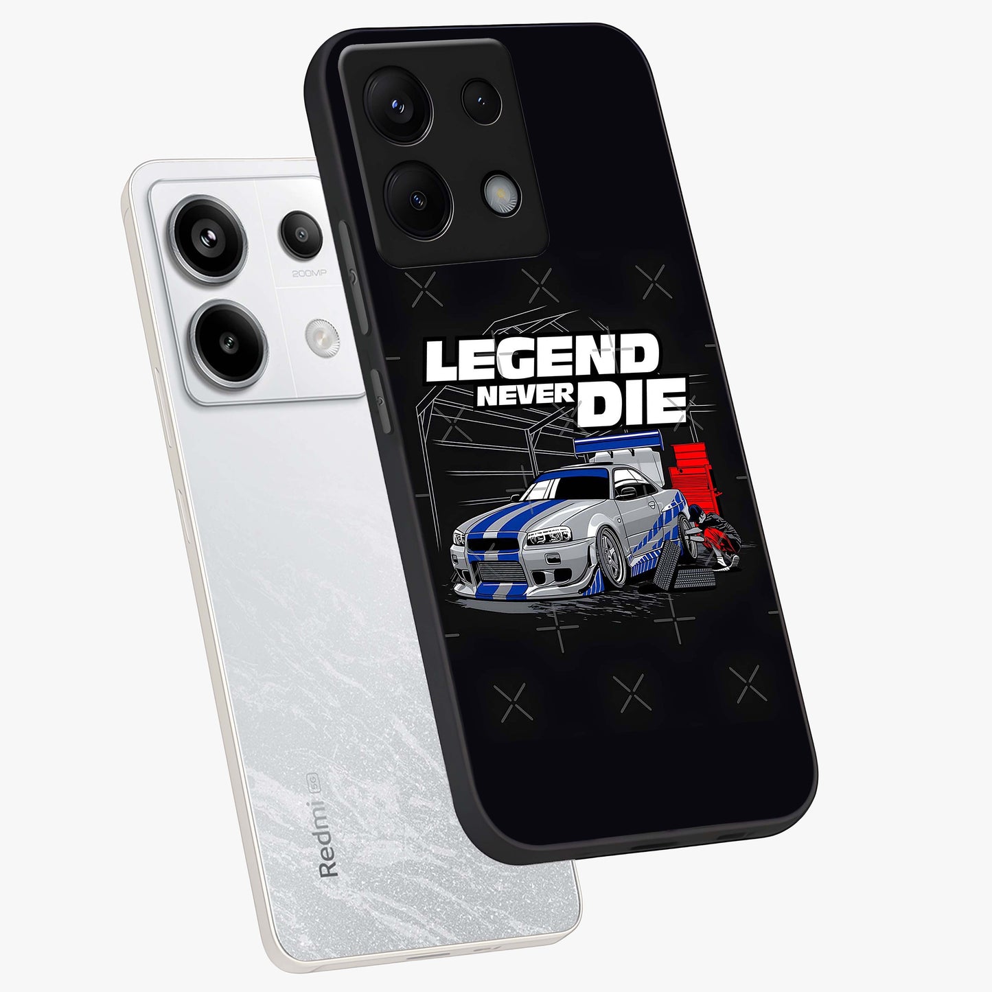 Midnight Racing Legacy Glass Case displayed in angled mockup highlighting dynamic automotive design with bold midnight aesthetic.