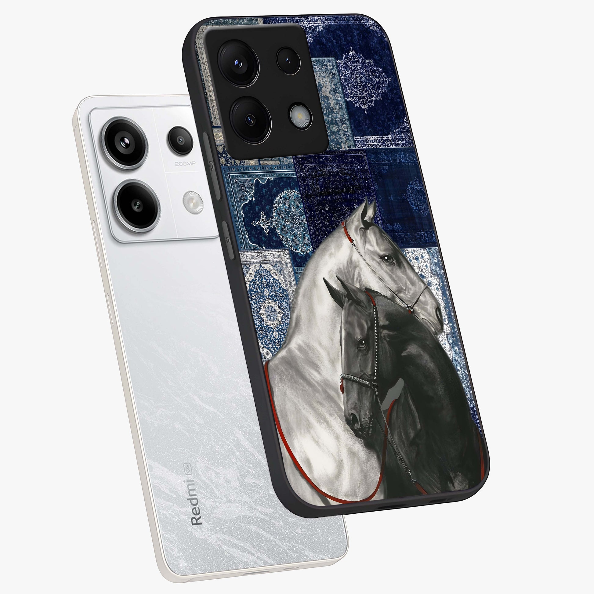 Midnight Stallion Blues Glass Case displayed in angled mockup highlighting powerful stallion illustration with deep midnight tones.