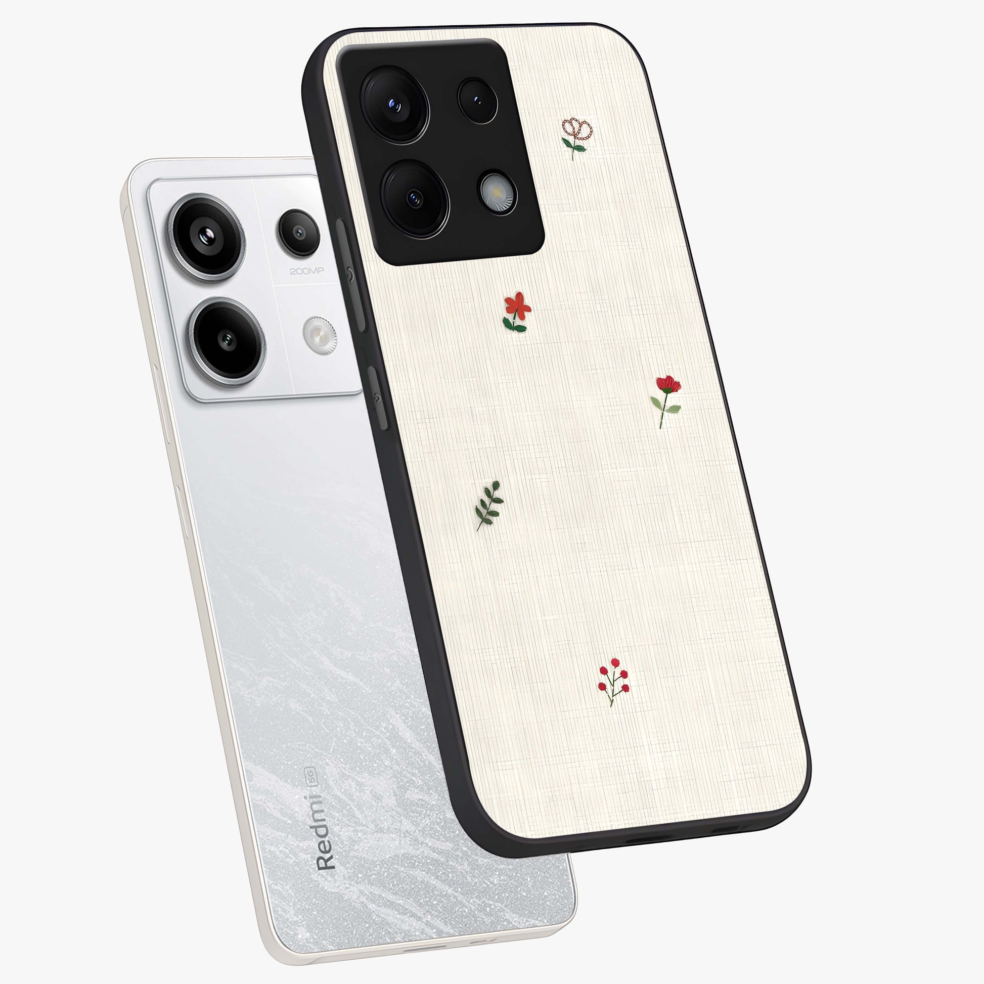 Minimalistic Blue With White Flower Pattern Glass Case displayed in angled mockup highlighting simple floral design with minimal aesthetic.