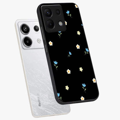 Minimal Petal Whispers Glass Case displayed in angled mockup highlighting delicate petal design with clean minimal aesthetic.