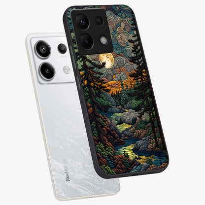 Moonlight Forest Dream Glass Case displayed in angled mockup highlighting dreamy forest design with glowing moon aesthetic.