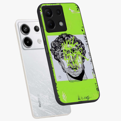 Neo Graffiti Rebellion Glass Case displayed in angled mockup highlighting urban street art design with rebellious aesthetic.
