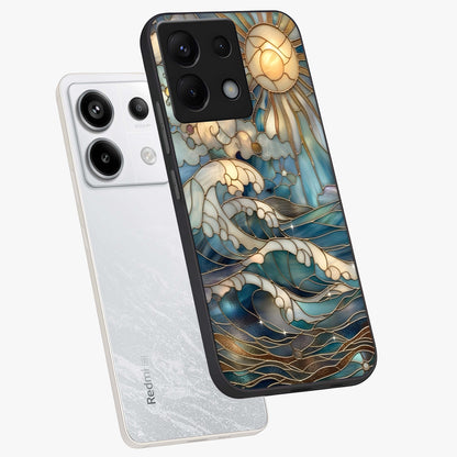Oceanic Stained Printed Glass Case displayed in angled mockup highlighting colorful aquatic design with artistic aesthetic style.
