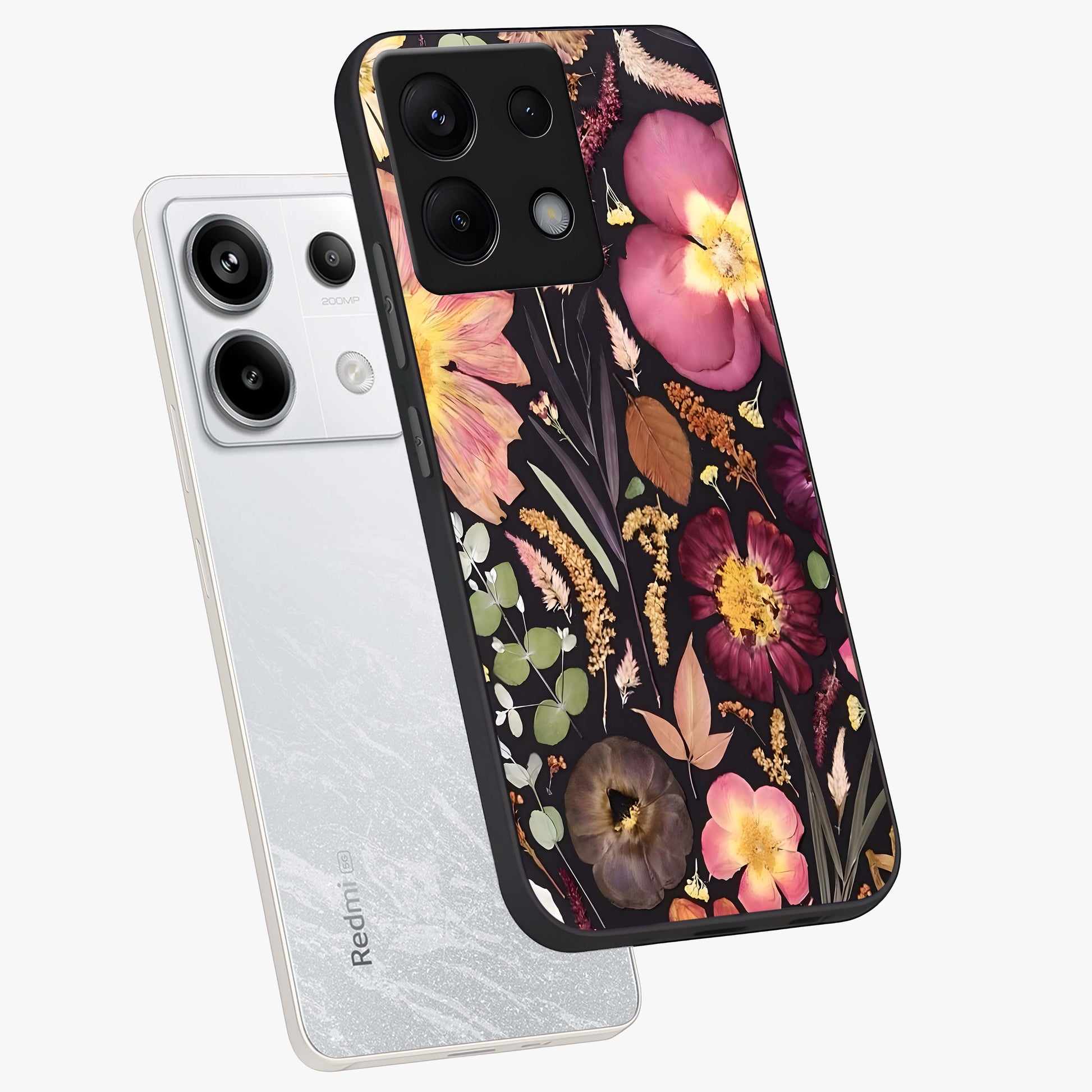 Petal Dream Tapestry Glass Case displayed in angled mockup highlighting decorative petal pattern with elegant botanical aesthetic.