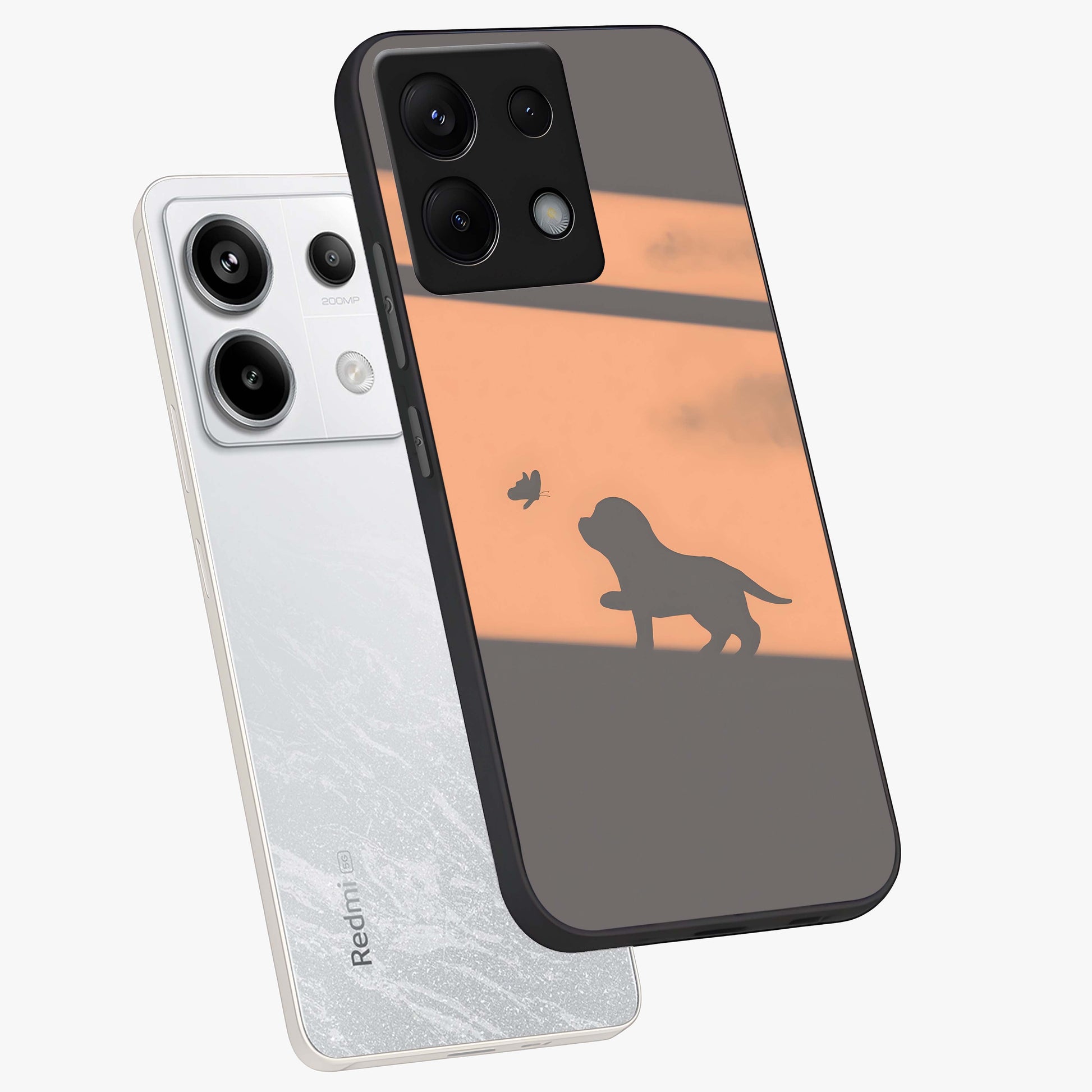 Puppy Shadow Art Glass Case displayed in angled mockup highlighting playful dog illustration with artistic shadow aesthetic.