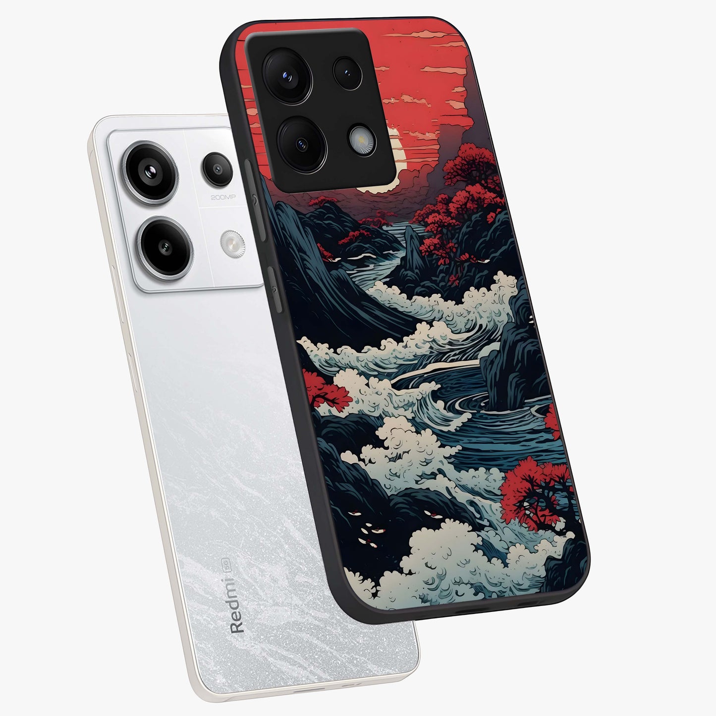 Red Sunset Scenery Glass Case displayed in angled mockup highlighting glowing sunset sky design with scenic aesthetic.