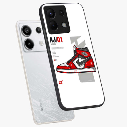 Retro Sneaker Blueprint Glass Case displayed in angled mockup highlighting detailed shoe design with sporty retro aesthetic.