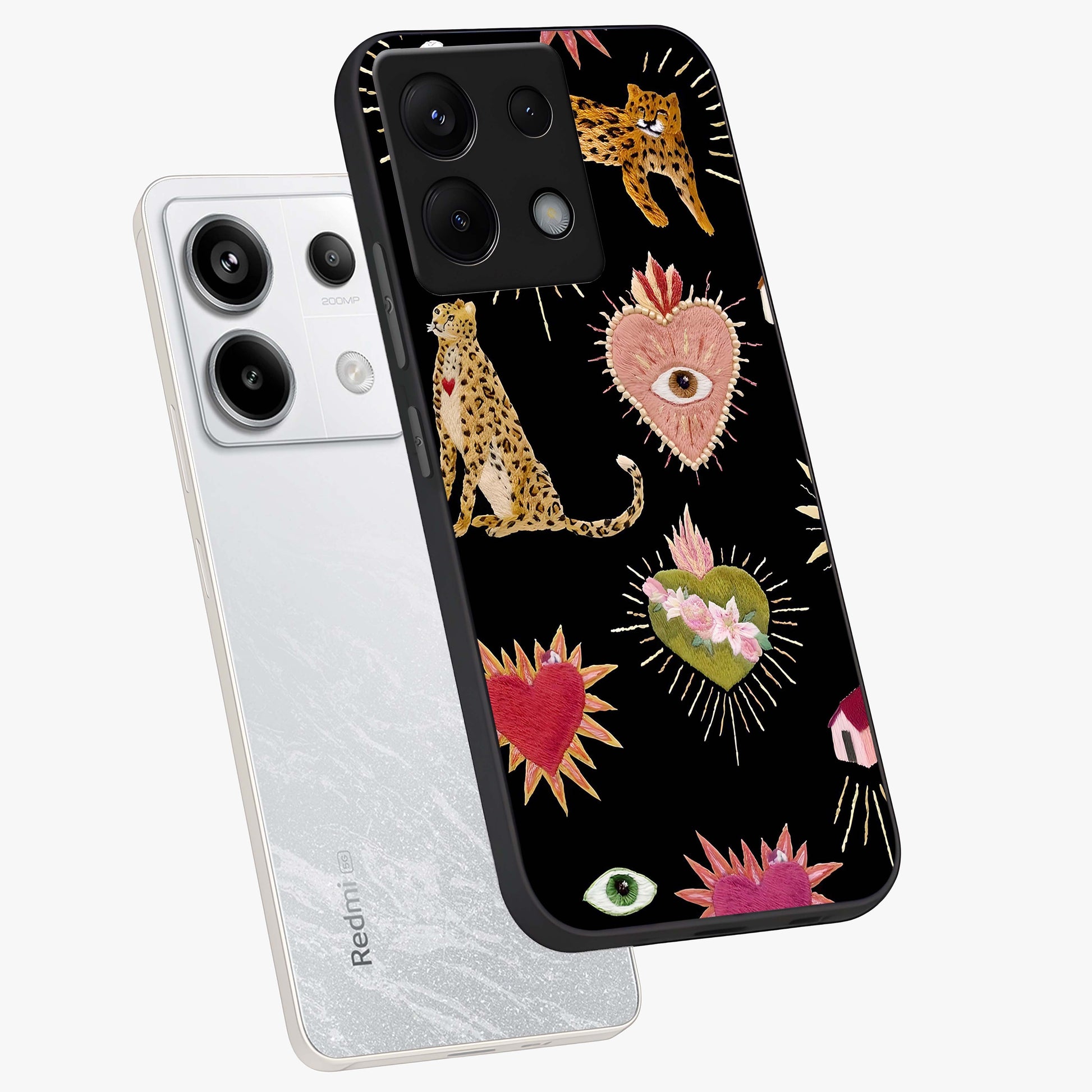 Sacred Jungle Heart Glass Case displayed in angled mockup highlighting lush tropical design with natural aesthetic style.