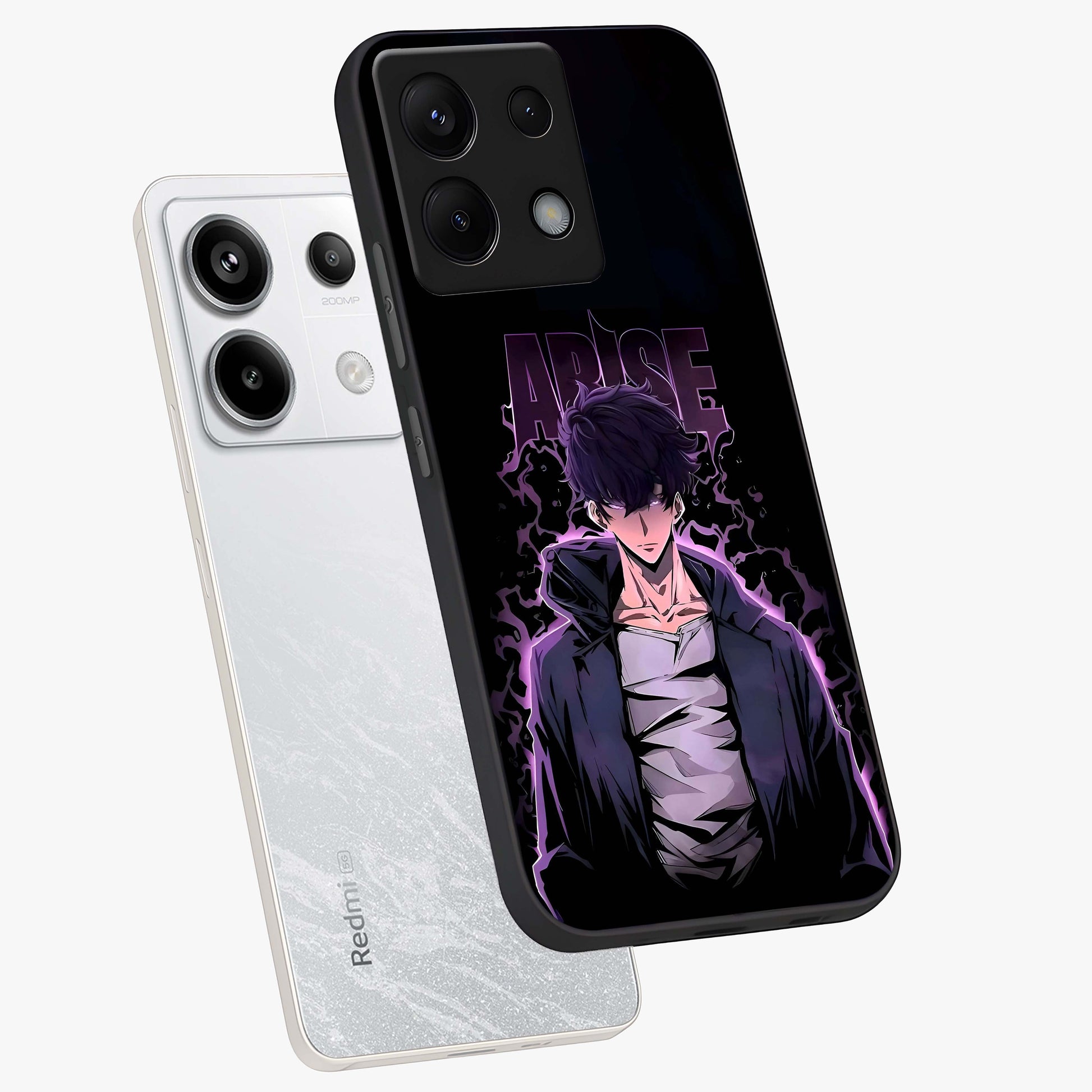 Shadow Monarch Awakening Glass Case displayed in angled mockup highlighting dramatic shadow warrior design with fantasy aesthetic.