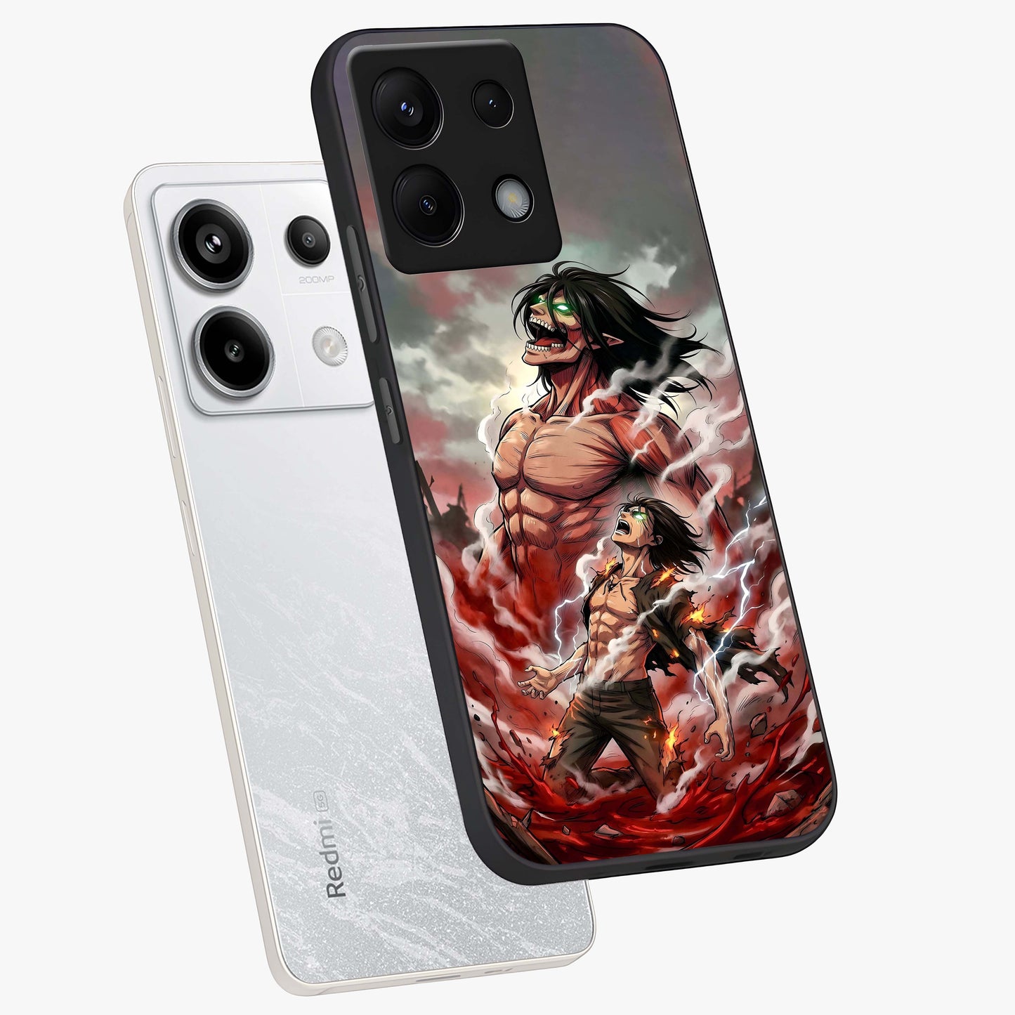 Titan Awakening Fury Glass Case displayed in angled mockup highlighting dramatic giant warrior design with bold anime aesthetic.