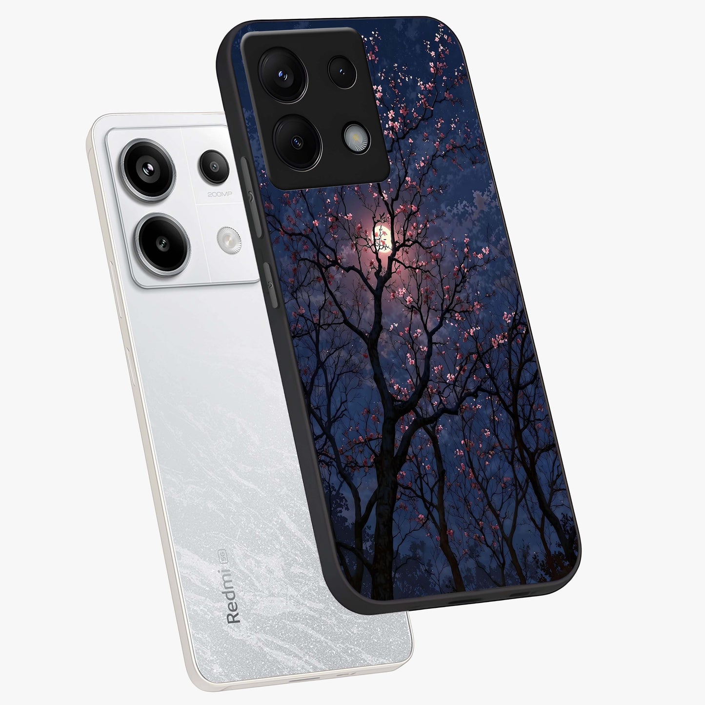 Twilight Sakura Serenade Glass Case displayed in angled mockup highlighting delicate sakura flower design with dreamy aesthetic.