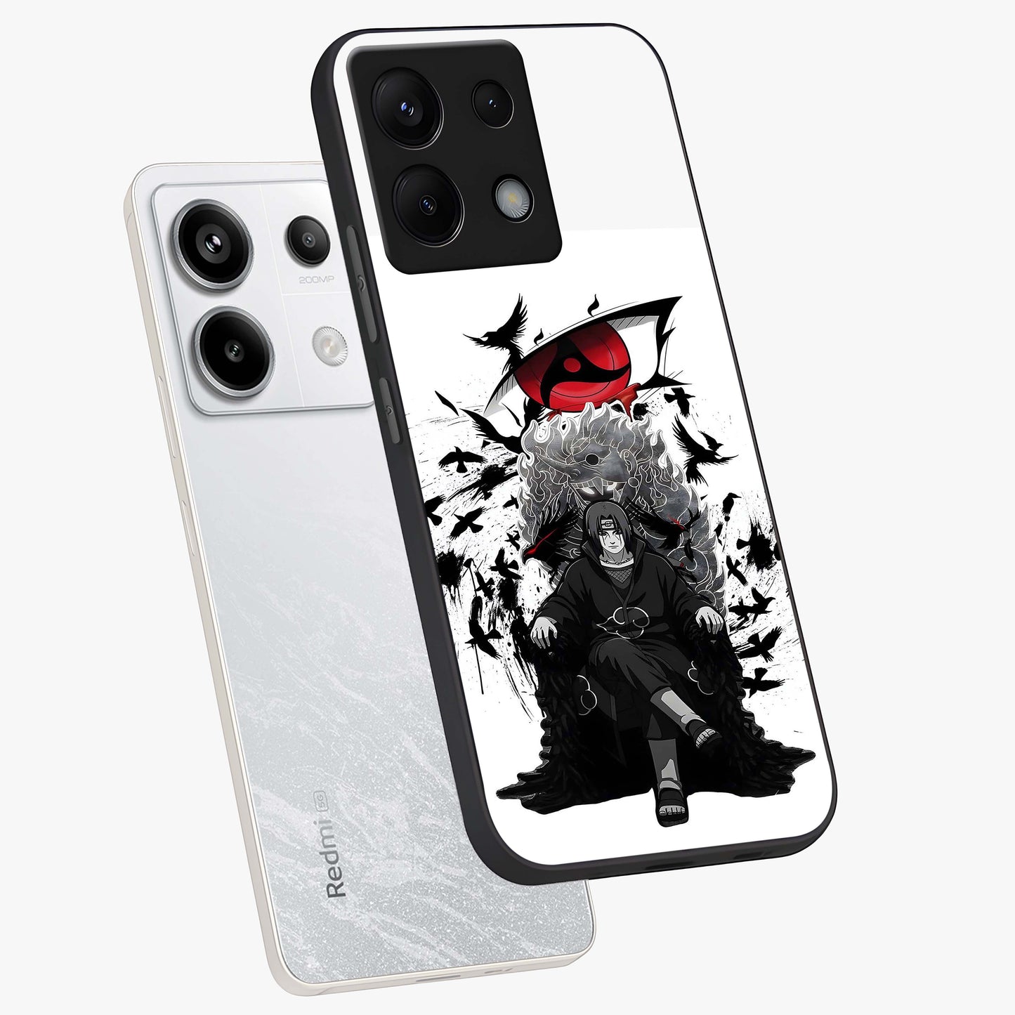 Uchiha Shadow Throne Glass Case displayed in angled mockup highlighting glowing aquatic design with celestial aesthetic.