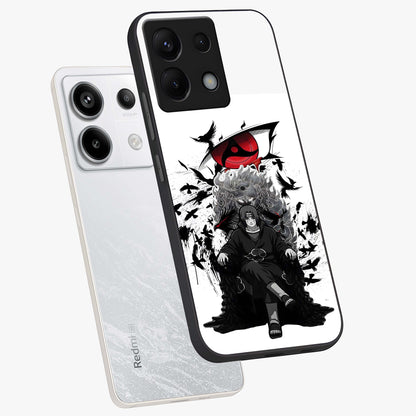 Uchiha Shadow Throne Glass Case displayed in angled mockup highlighting glowing aquatic design with celestial aesthetic.