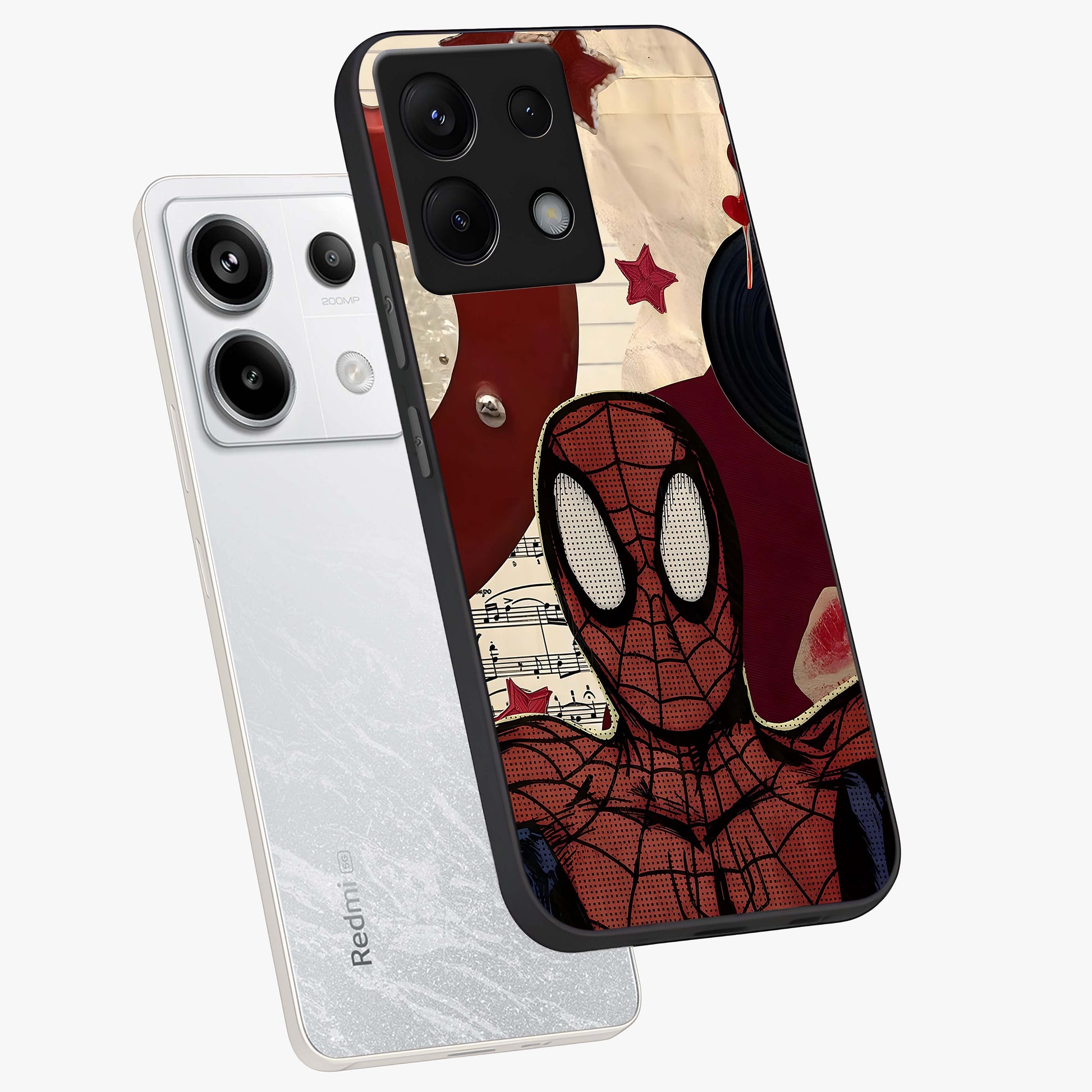 Web Warrior Vibes Glass Case displayed in angled mockup highlighting dynamic web design with comic style aesthetic.