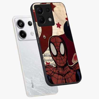 Web Warrior Vibes Glass Case displayed in angled mockup highlighting dynamic web design with comic style aesthetic.