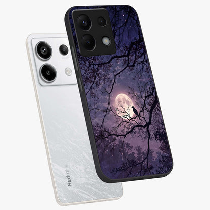 Whispering Moon Silence Glass Case displayed in angled mockup highlighting calm lunar design with dreamy night aesthetic.