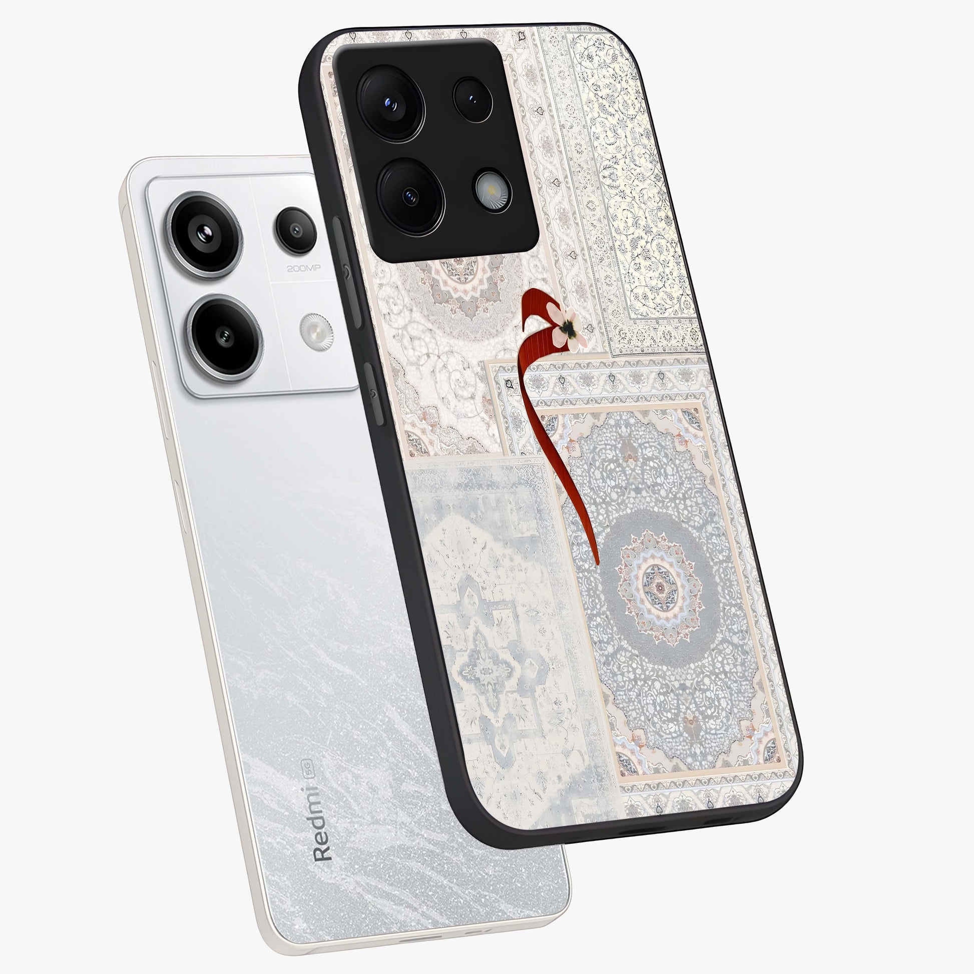 White Aesthetic Bow Glass Case displayed in angled mockup highlighting clean bow design with soft aesthetic style.