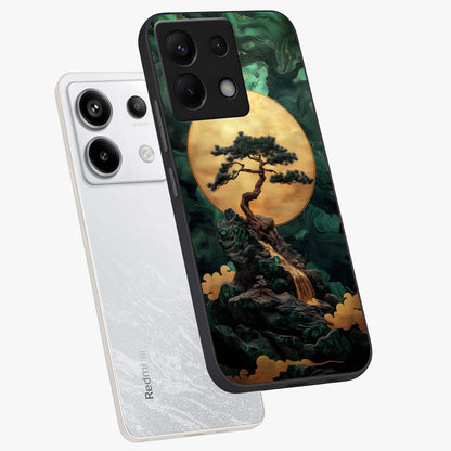 Zen Moon Rise Glass Case displayed in angled mockup highlighting peaceful lunar design with zen aesthetic style.