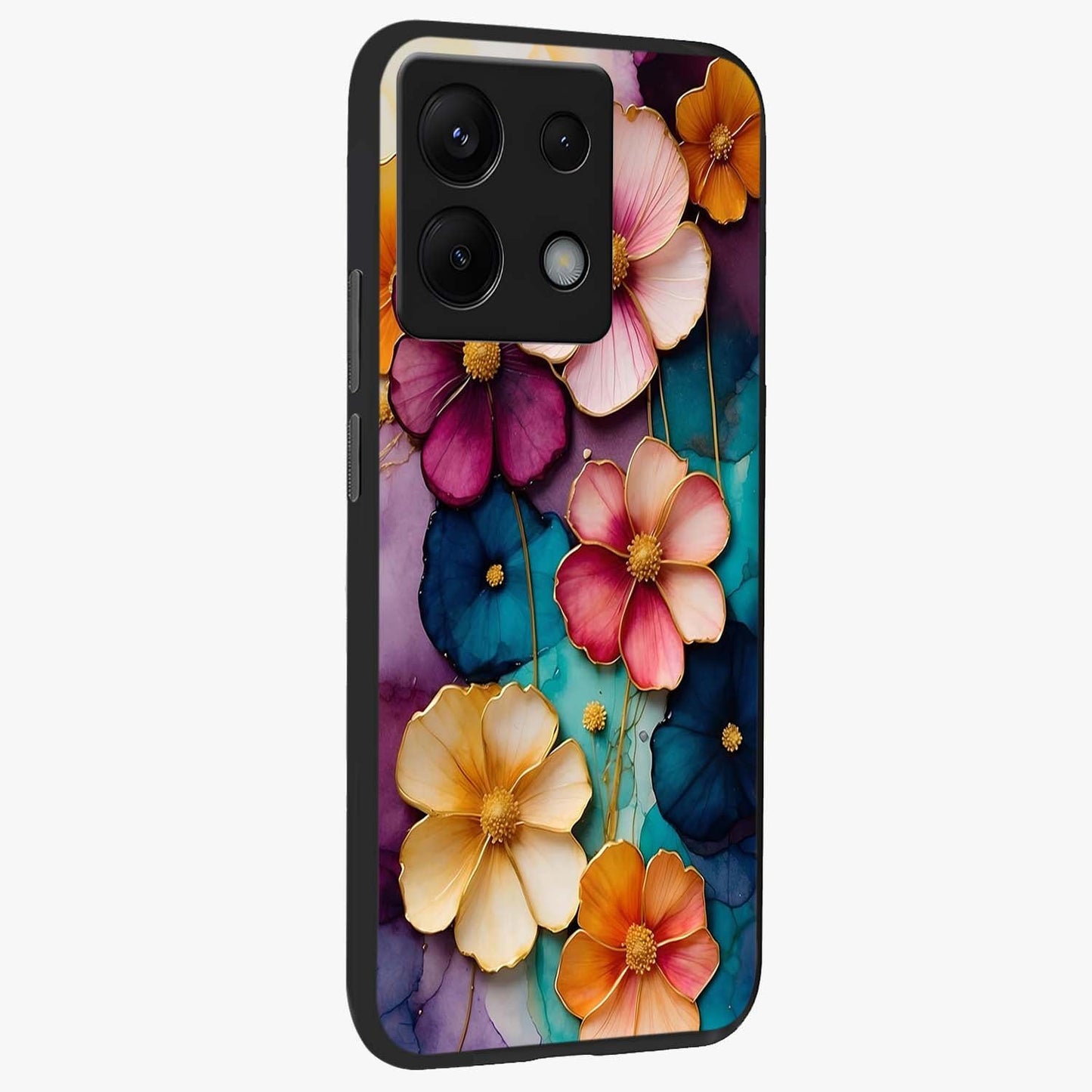Artlyn Grace Flower Pattern Glass Case upright view showcasing graceful floral artwork with aesthetic botanical style.