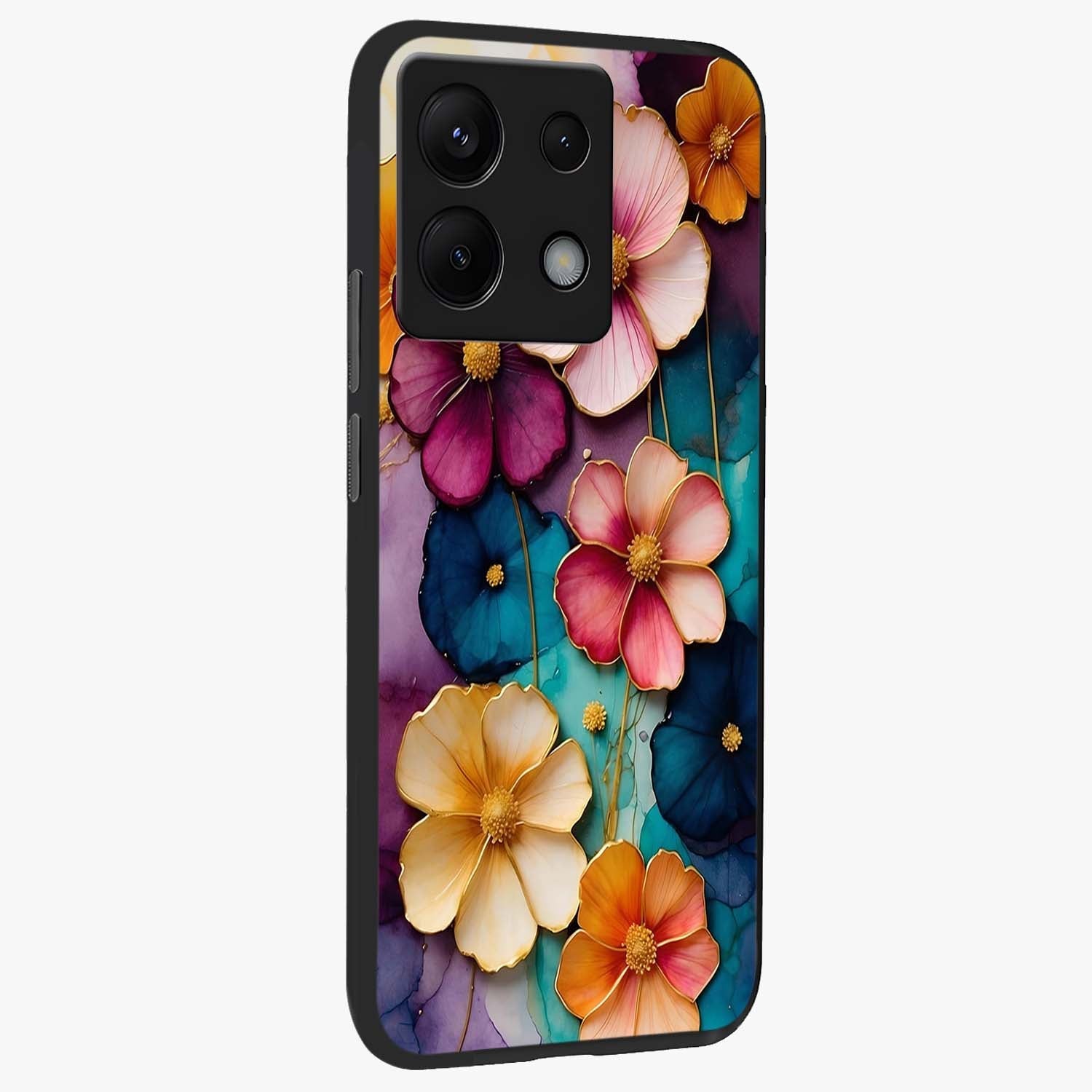 Artlyn Grace Flower Pattern Glass Case upright view showcasing graceful floral artwork with aesthetic botanical style.
