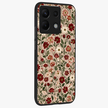 Biege Flower With Leaf Glass Case upright view showcasing delicate beige flower illustration with clean botanical style.