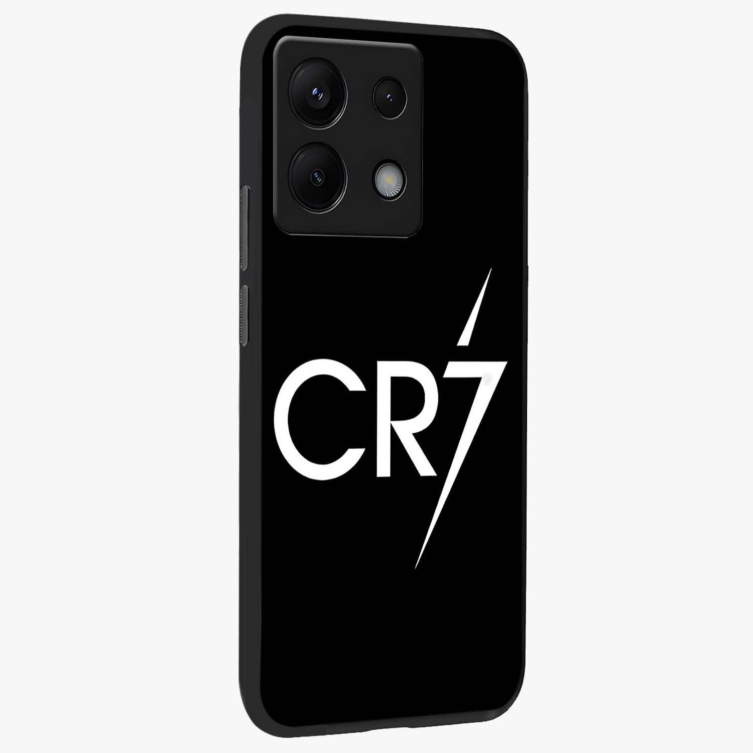 Cr7 Elite Strike Glass Case upright view showcasing energetic football inspired design with modern sports aesthetic.