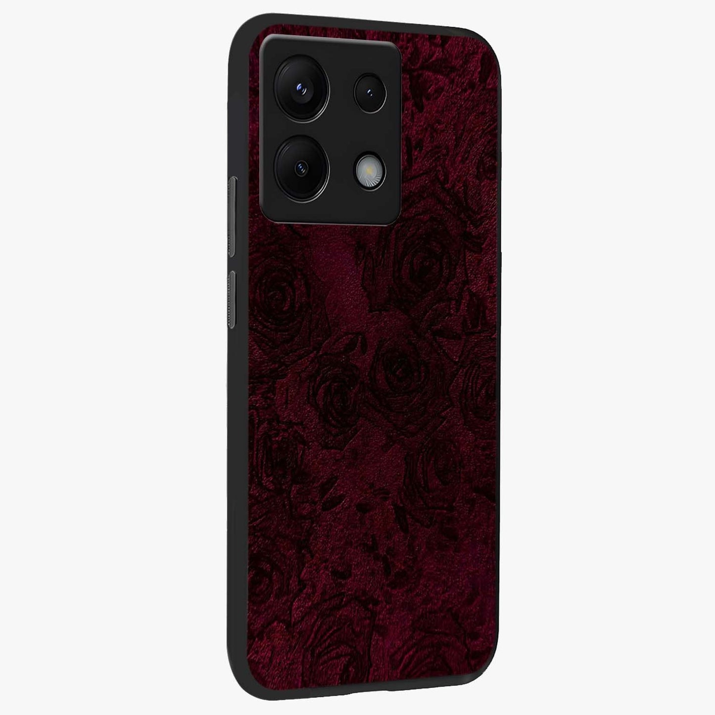 Crimson Fade Flow Glass Case upright view showcasing dynamic crimson flow artwork with stylish abstract theme.