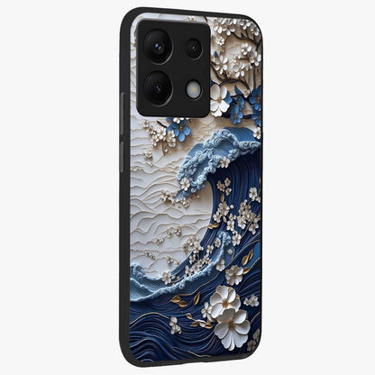 Floral Wave Origami Glass Case upright view showcasing creative floral origami artwork with artistic decorative theme.