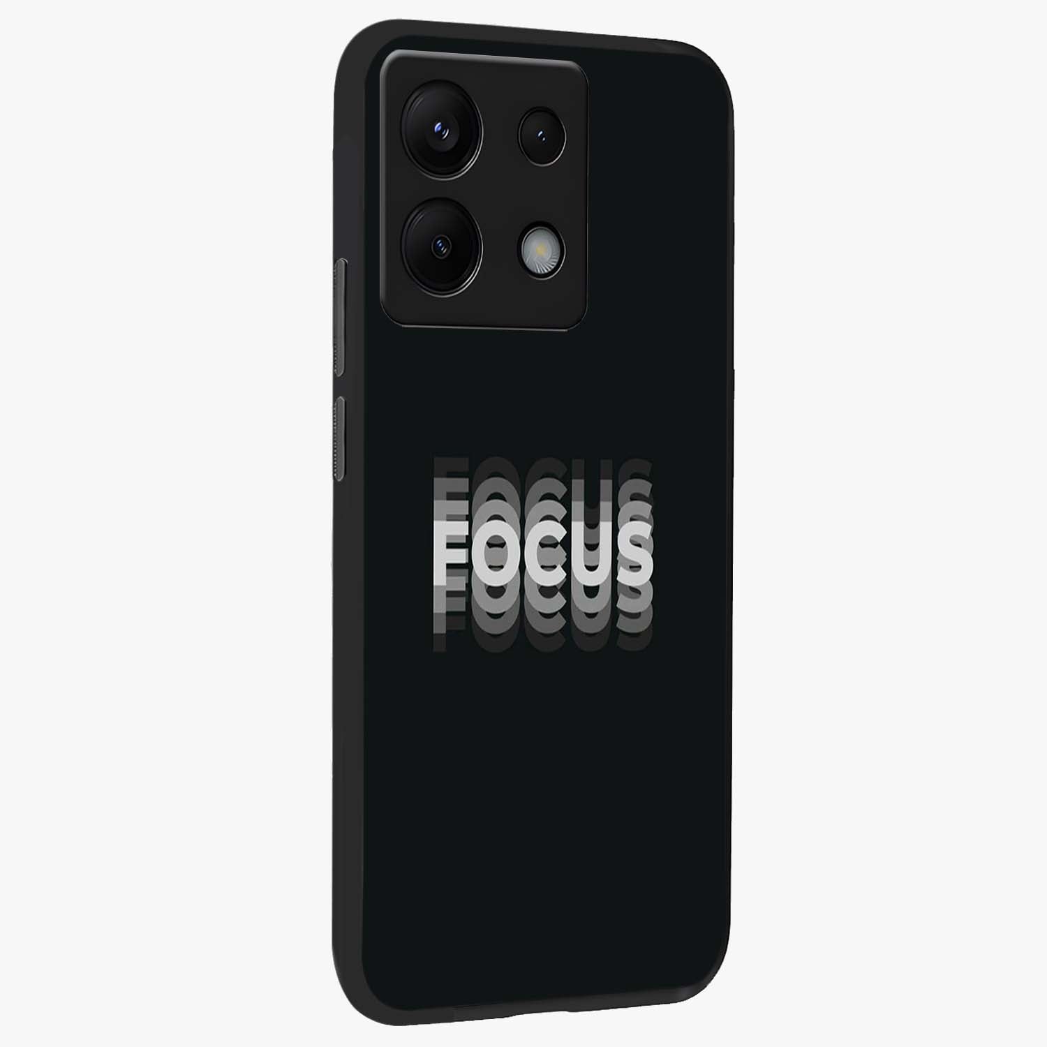 Focus Mode On Glass Case upright view showcasing strong typography statement with sleek motivational theme.