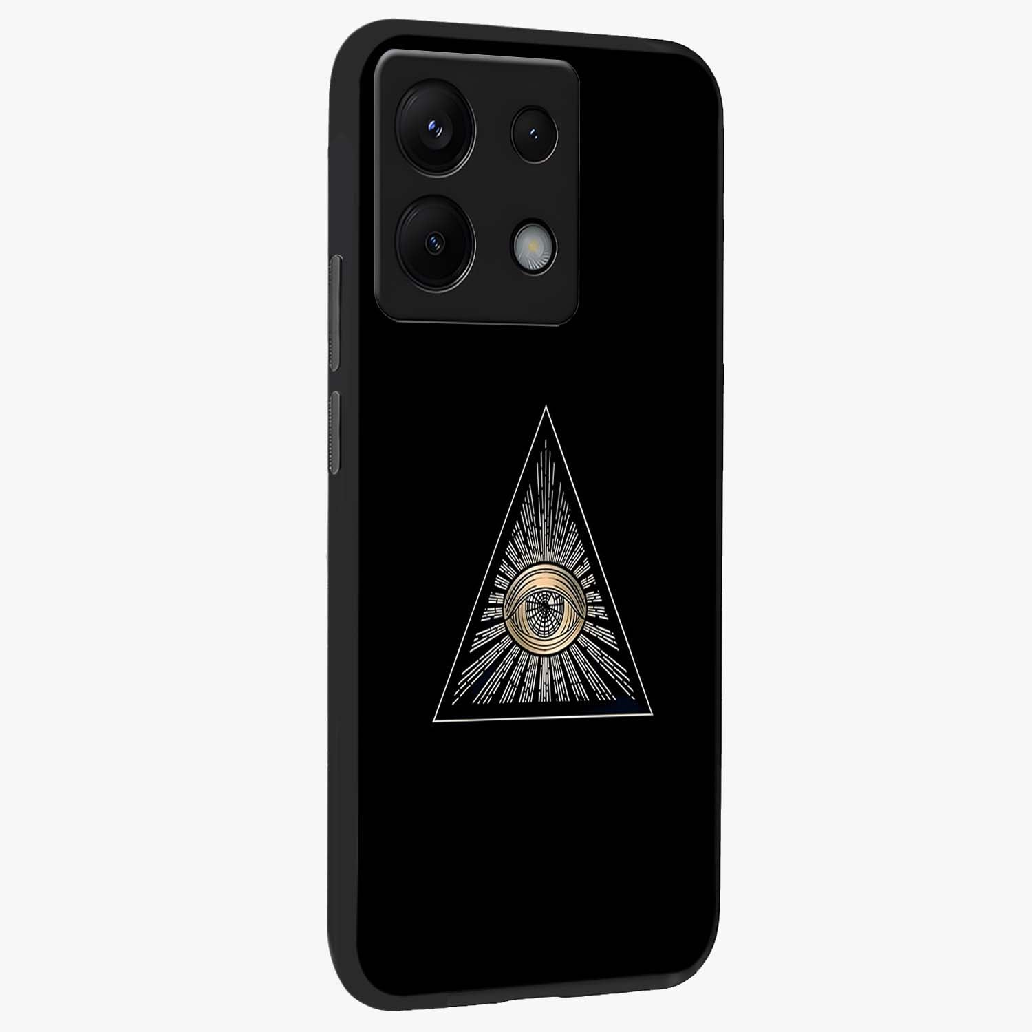 Illuminati Evil Glass Case upright view showcasing striking illuminati artwork with mysterious symbolic theme.