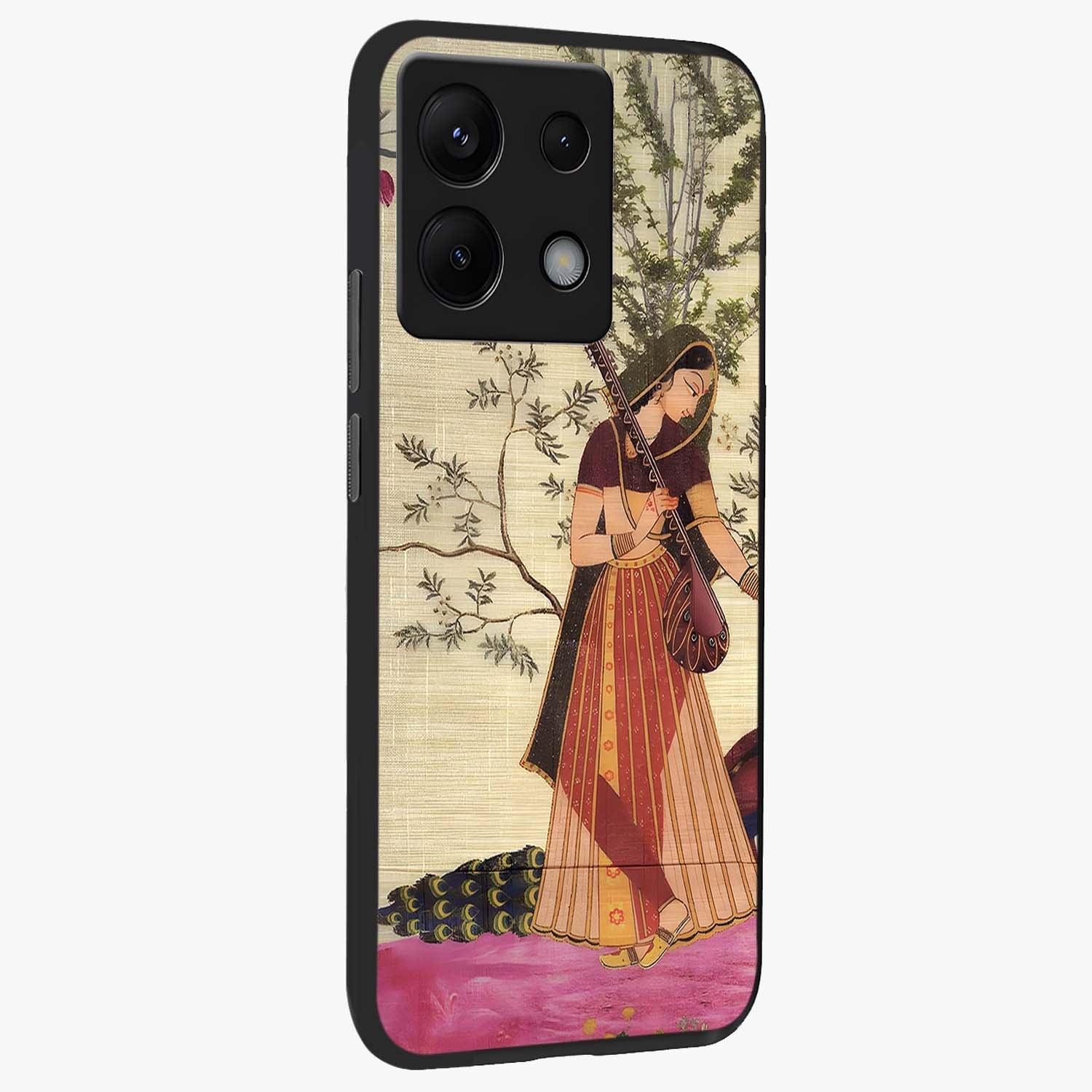 Lady With Veena Art Glass Case upright view showcasing classical veena artwork with traditional artistic theme.