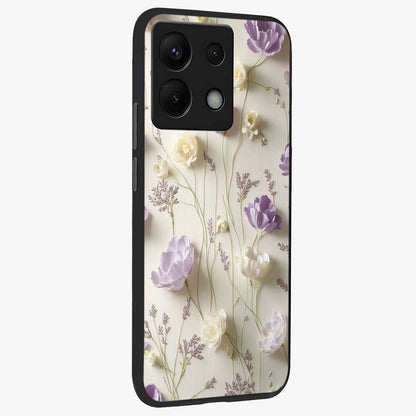 Lilac Breeze Harmony Glass Case upright view showcasing delicate lilac artwork with peaceful floral theme.