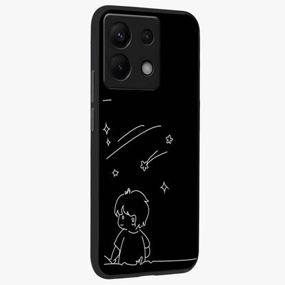 Line Art Boy With Shooting Stars Glass Case upright view showcasing artistic shooting star illustration with minimal style.