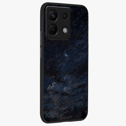 Lunar Veil Silence Glass Case upright view showcasing calm moon themed artwork with serene night atmosphere.