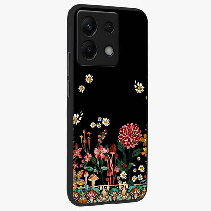 Midnight Bloom Pattern Glass Case upright view showcasing decorative floral artwork with deep night themed palette.