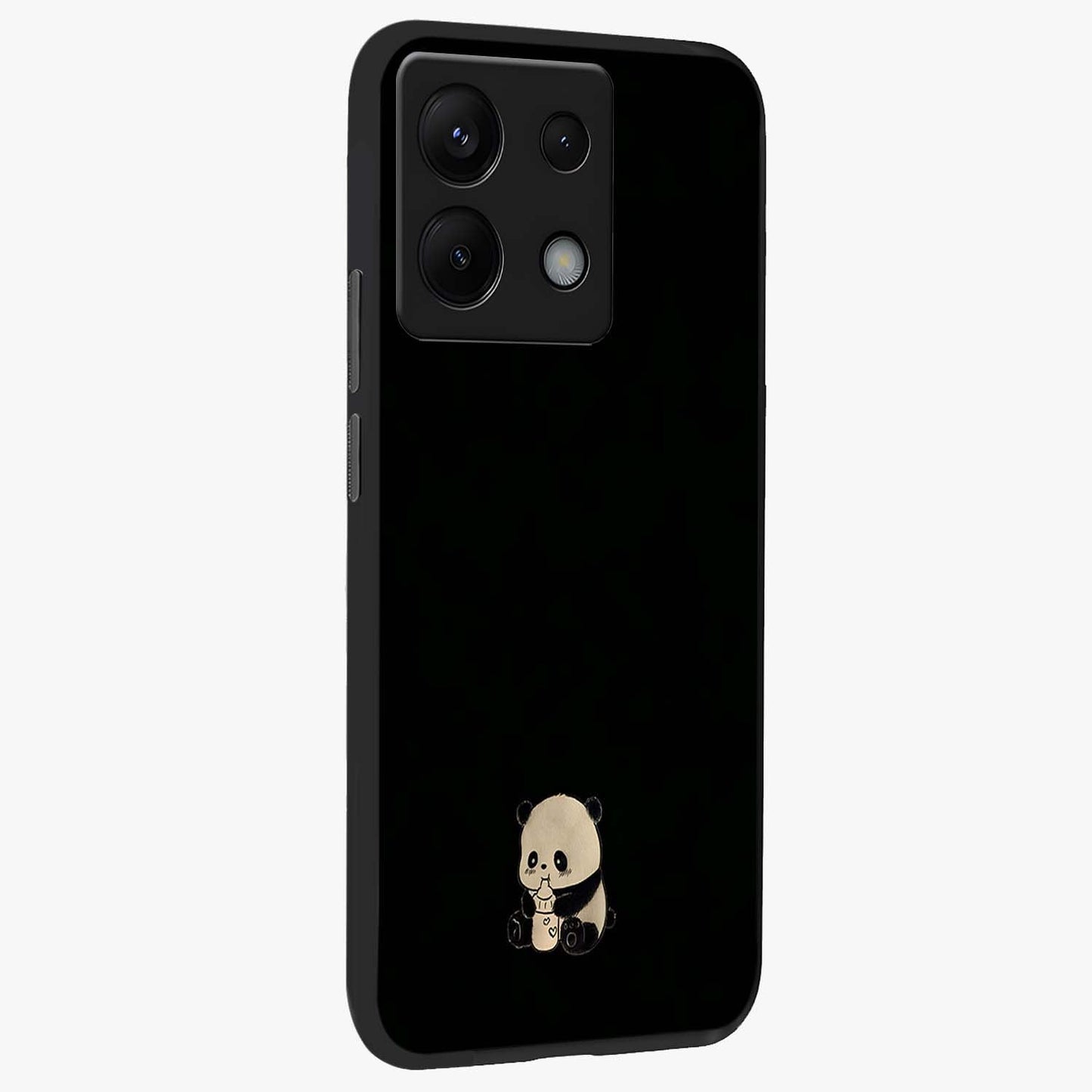 Midnight Panda Love Glass Case upright view showcasing charming panda artwork with playful romantic theme.