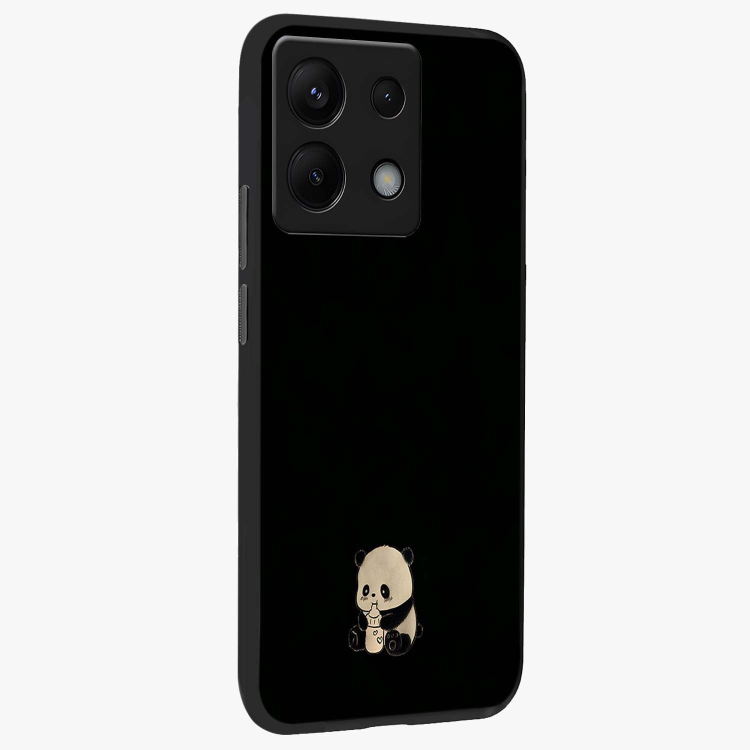 Midnight Panda Love Glass Case upright view showcasing charming panda artwork with playful romantic theme.