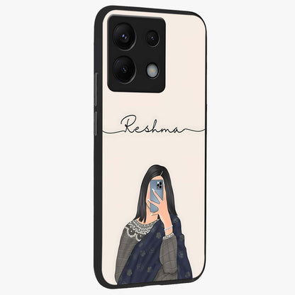 Mirror Mood Muse With Custom Name Glass Case upright view showcasing artistic mirror themed artwork with personalized aesthetic.
