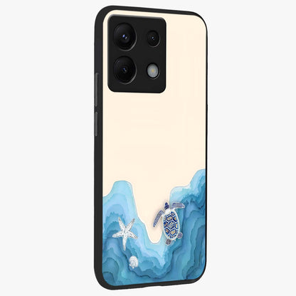 Ocean Drift Turtle Glass Case upright view showcasing calm underwater turtle artwork with nature inspired theme.