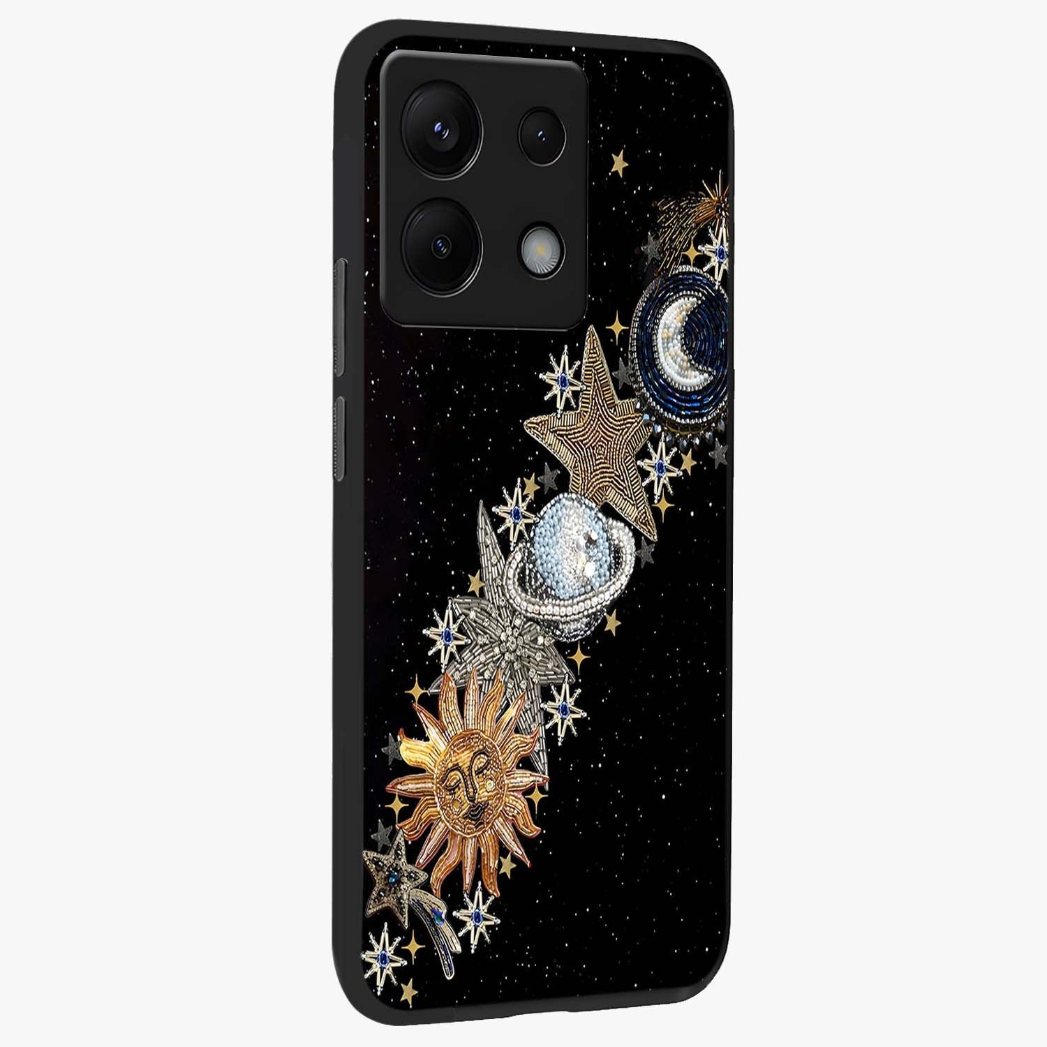 Pearls Universe Object Glass Case upright view showcasing decorative pearl themed artwork with cosmic elegance.