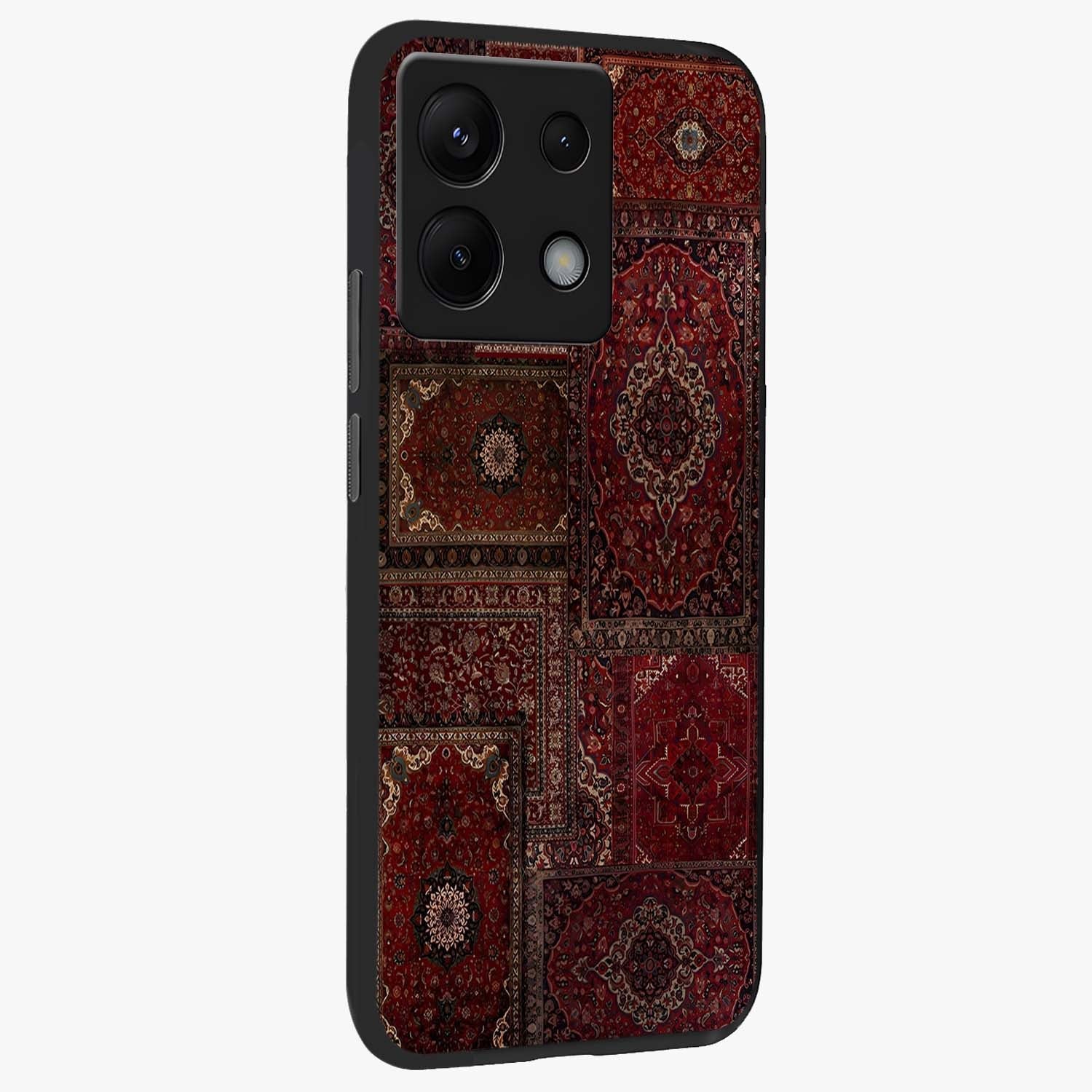 Persian Velvet Tale Glass Case upright view showcasing elegant Persian artwork with classic heritage theme.