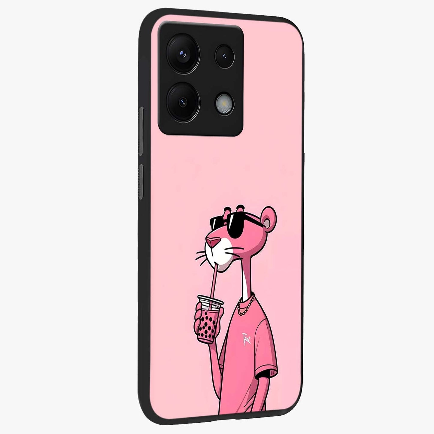 Pink Panther Glass Case upright view showcasing fun animated artwork with stylish retro cartoon theme.