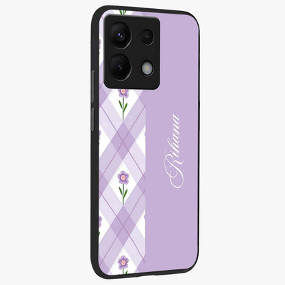 Purple Diamond Floral Glass Case upright view showcasing vibrant floral artwork with stylish geometric theme.