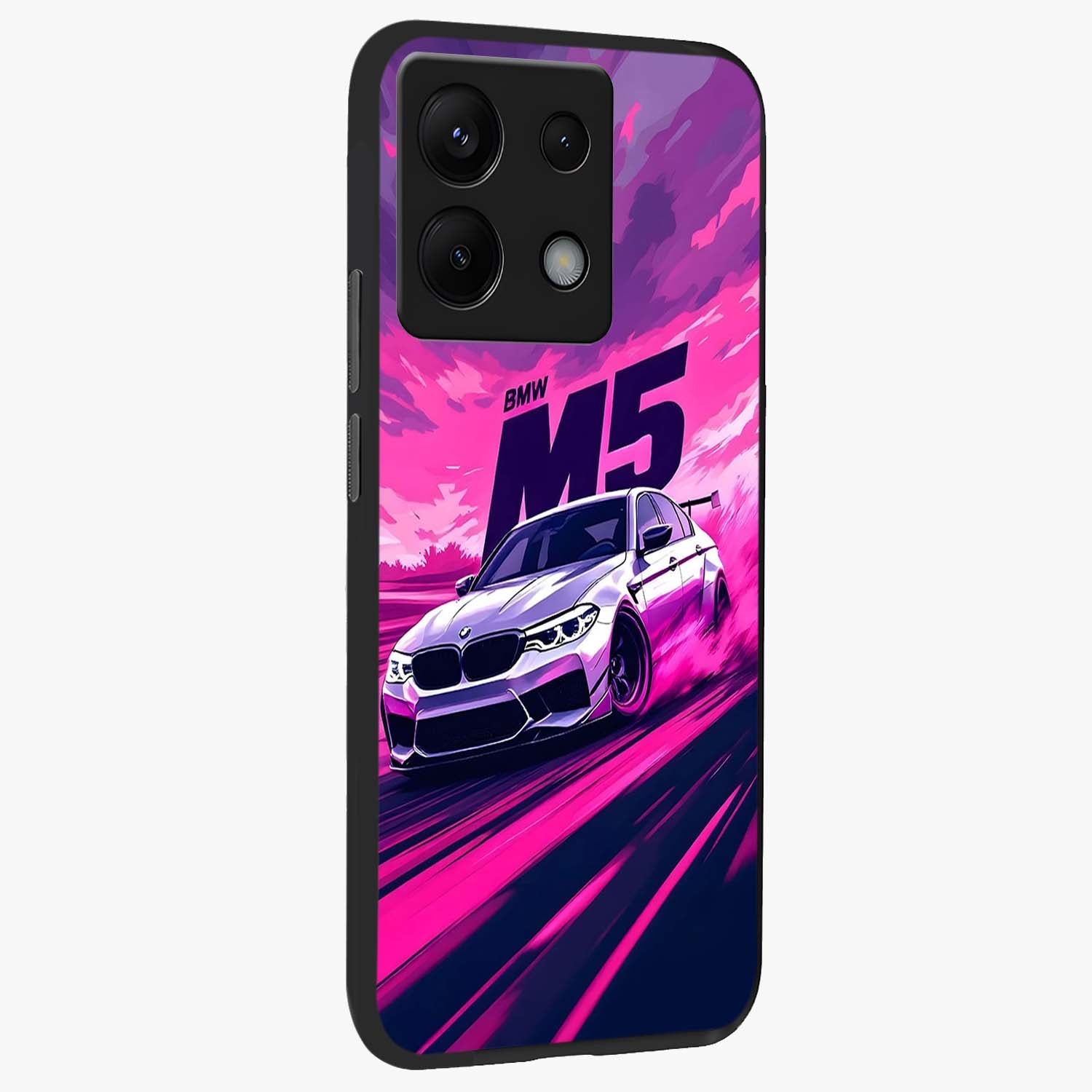 Velocity Drift Pulse Glass Case upright view showcasing powerful racing artwork with energetic motorsport theme.