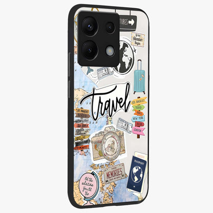 Wanderlust Journal Glass Case upright view showcasing wanderlust inspired artwork with creative exploration theme.