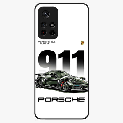 911 Turbo Dominance Glass Case showing clean flat back view with bold 911 sports car artwork and glossy glass finish.