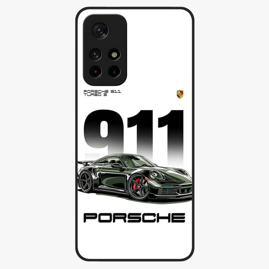 911 Turbo Dominance Glass Case showing clean flat back view with bold 911 sports car artwork and glossy glass finish.